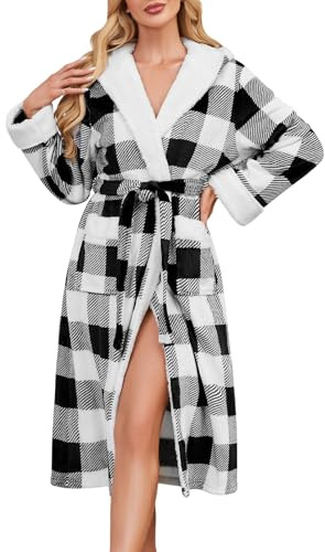 Yuson Gril Accappatoio Lungo Donna Vestaglia Casa in Pile con Cintura Cappuccio Accappatoio da Donna Vestaglia Calda Flanella Invernale per Casa Spa Hotel