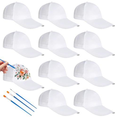 EUBSWA 10 Stück Graffiti Kappe, Baseball Caps kindergeburtstag basteln Bastelset Kinder Kappen bastelset kindergeburtstag zum Bemalen Baseball Caps DIY Set Kinder Weiß Baseballkappe