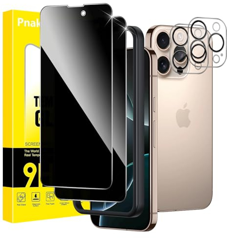 Pnakqil Sichtschutz für iPhone 16 Pro Panzer Schutz Glas mit Kameraschutz,Privacy Schutzfolie Displayschutz,Anti-Spy Schutzglas Panzerfolie Blickschutz mit Rahmen Positionierhilfe,2+2 Stück