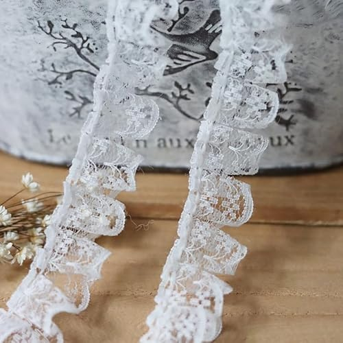 Weißes 10 Meter plissiertes Organza-Spitzenrand, gerafftes Netzband, 2 cm breit, Vintage-Stil, Bordüre, Stoff, bestickte Applikation, Nähen, Handwerk, Hochzeit, Brautkleid, Verzierung, DIY-Dekoration
