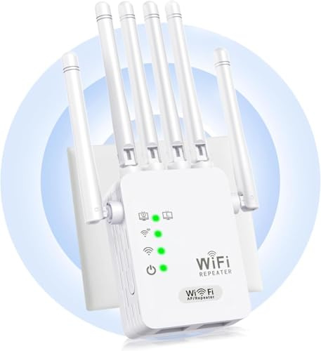 Répéteur WiFi ，Puissant,amplificateur WiFi de dernière Technologie avec6 antennes Couvrant Une superficie de1200m²,2 Ports LAN,répéteur WiFi pour la Maison et Le Bureau