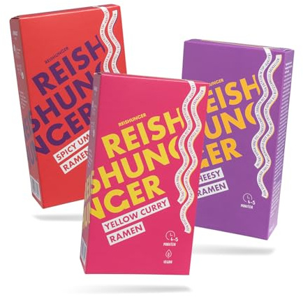 REISHUNGER Ramen Probier Set – 3 x 160 g – Fix & fertige Ramen in 3 verschiedenen Sorten, 1-2 Portionen, fertig in nur 5 Minuten – Veggie & ohne künstliche Geschmacksverstärker