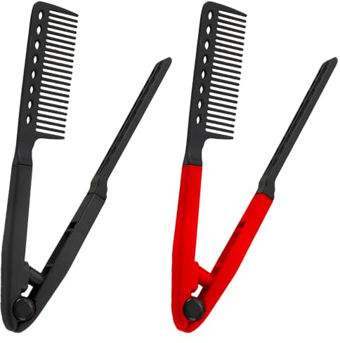 Set de 2 peines para alisar con forma de V, peine para peinado, diseño resistente al calor, fácil de sujetar, para salón y hogar