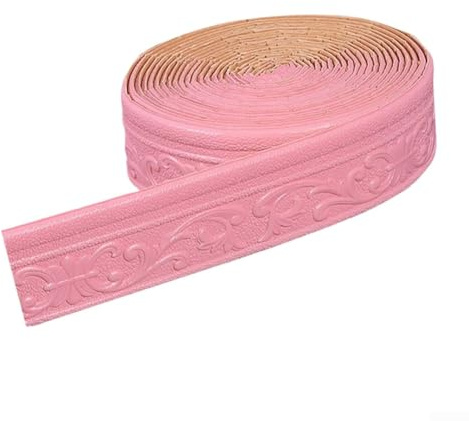 3D-Bordüre, selbstklebend, 10 m, Sockelleiste, Schaumstoff-Deckengesims, Dado-Schiene, Wandkantenleiste für Heimdekoration, Weiß (Rosa)