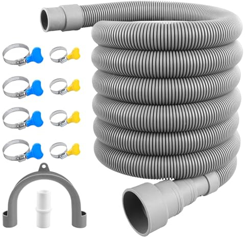 1M Washing Machine Drain Hose Kit Fits 20-38mm Waste Pipe Extension | PP Washing Machine Hose With 8 Clamps, Adapter & U-Bracket for Kitchens, Laundry Rooms, Compatible with Dishwashers & Dryers