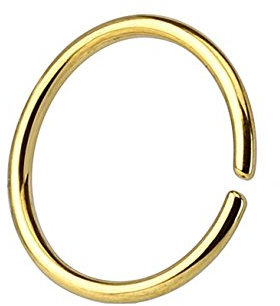 Paula & Fritz® runder biegbarer UNIVERSAL Fake Hoop Ring 6mm lang 0.8mm dick Gold Segmentring Septum Tragus Helix Cartilage Nasen-Piercing Ohrklemme Nostril Chirurgenstahl Titan