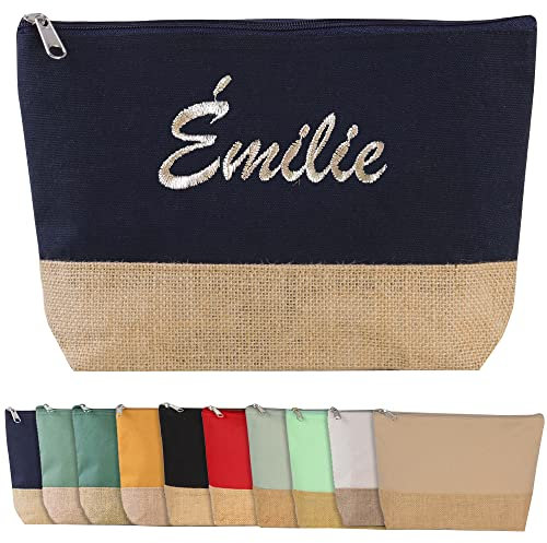 Trousse de toilette, trousse de maquillage personnalisée avec un prénom, coton et jute, 10 coloris, 18x28x6cm, cadeau maman, cadeau fille, cadeau maitresse, anniversaire, fête des mères, pochette