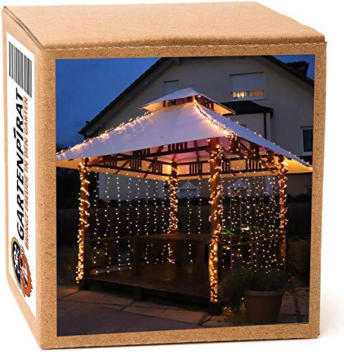 Gartenpirat LED-Vorhang 3x3m mit 300 LED warmweiß Gartenbeleuchtung Lichtervorhang mit Fernbedienung Timer Programme für innen aussen