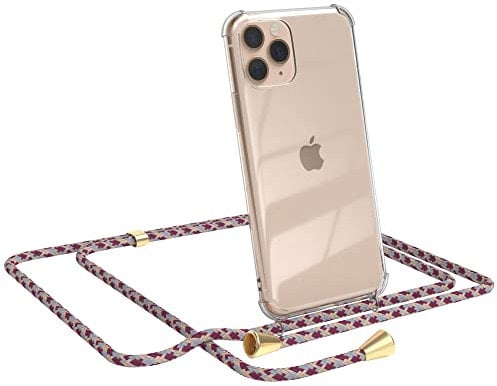 EAZY CASE Handykette kompatibel mit iPhone 11 Pro Handyhülle mit Umhängeband, Handykordel mit Schutzhülle, Silikonhülle, Hülle mit Band, Stylische Kette mit Hülle für Smartphone, Bordeaux Camouflage