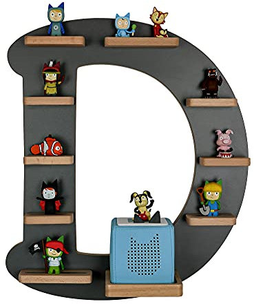 MR TEDDY BEAR Kinderregal Buchstabe D | Holzregal für Toniebox und Tonies | Tonie-Regal hergestellt in der EU | Wandregal zum Spielen und Sammeln | Für Mädchen und Jungen | im D Design in Anthrazit