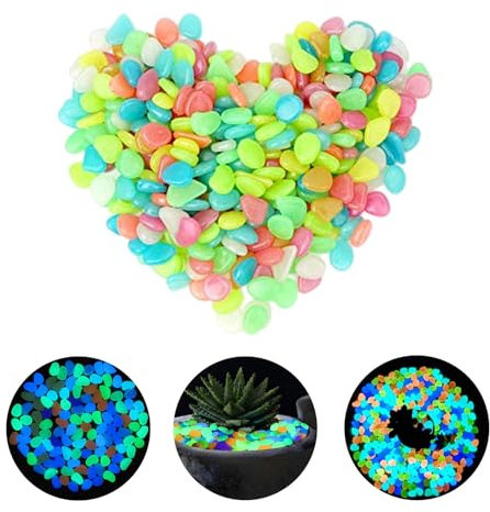 300 Pezzi Pietre Luminose Colorate,Pietre Luminosi, Pietre Fluorescent, Ciottoli Fluorescenti, per Giardino, Sentieri, Cortile, Vaso di Fiori, Acquario, Piscina