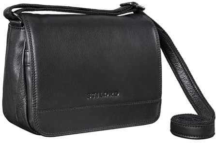 STILORD 'Malou' Elegante Leder Handtasche Damen Umhängetasche Breit Vintage Ledertasche zum Ausgehen Klassische Abendtasche Frauen Echtleder, Farbe:schwarz