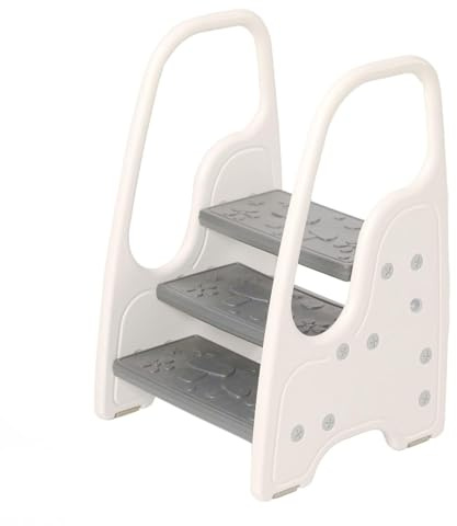 Toddler Step Stool for Bathroom Sink,Adjustable 3 Step Stool for Kids,Kitchen Standing Tower,Children Learning Helper Stool with Safety Handles and Non-Slip Pads,Grey