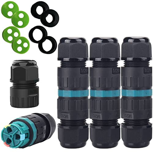 Screwless Waterproof IP68 Junction Box - Quick Fixing Cable Connector for Outdoor External use, 0.5mm2(22AWG) to 2.5mm2(14AWG) Wire Range Power Cord Electric Wire, for 2 pin or 3 pins (Pack of 4)