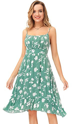 GRACE KARIN Robe Vintage Femme A-Ligne sans Manches Dos Nu Cocktail Décontractée Imprimé Fleuri 2XL Vert-Blanc Fleur CL1582S22-01