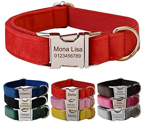 Collier pour chien personnalisable avec boucle en métal, colliers personnalisables pour animaux de compagnie avec nom, numéro de téléphone, adresse gravée, velours style B
