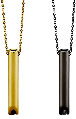 AYNKH Anxiety Relief Necklace 2PCS Stress Relief Mindful Breathing Necklace for Habit Breathing Exercises Titanium Steel Whistle Necklace for Men Women
