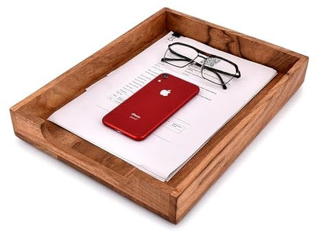 EDHAS Vassoio per lettere e supporti impilabili in legno di acacia, per scrivania, documenti, riviste (35,56 cm x 27,94 cm x 5,08 cm)