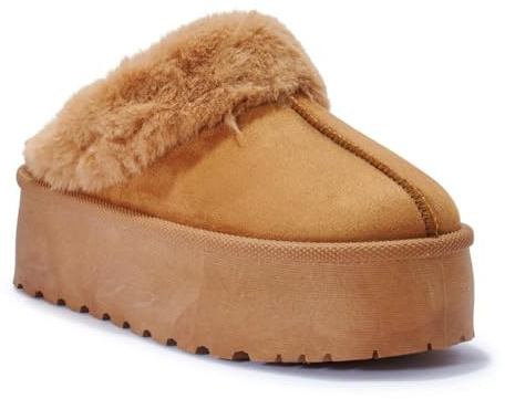 sole london Women's Slip On Warm Faux Fur Lined Ladies In Out Door Slippers Shoe Boots Sand