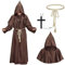 PONCEAU Halloween Mönch Robe Priester Robe Mönch Kostüm Herren mit Kapuze und Kreuz Mönch Kostüm Renaissance Hooded Cosplay Karneval Mittelalter Halloween Kostüm Mönchskostüm