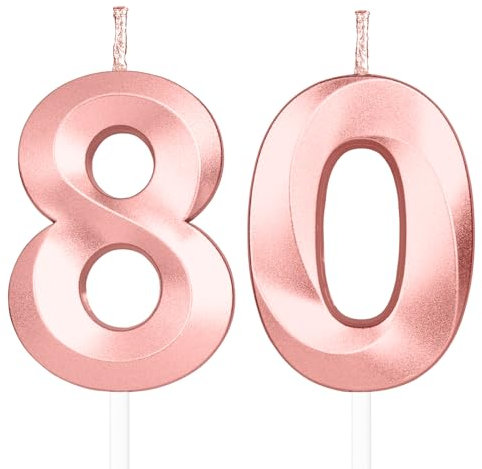 Yiran 3D Birthday Candles, Rose Gold Candle Number 80th Candle for Her, Birthday Candle for Cake, Women Cake Topper Birthday Candles Number 80 Birthday,Party Wedding Anniversary Celebration Supplies