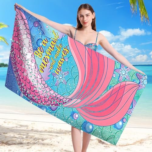 Serviette de Plage XXL 90 x 180 cm Serviette de Bain Séchage Rapide, Couverture Absorbante Anti-Sable pour Plage, Voyages, Natation, Piscine, Camping, Vacances