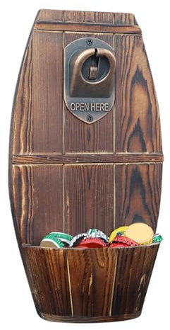 Wall Mount Bottle Opener, Can Bottle Openers Wooden Bar, Wooden Beer Barrel Keg Bottle Opener,Bar Decoration Vintage Beer Barrel Keg, Cap Collector Bottle Opener, Convenient To Install For Beer Bottl