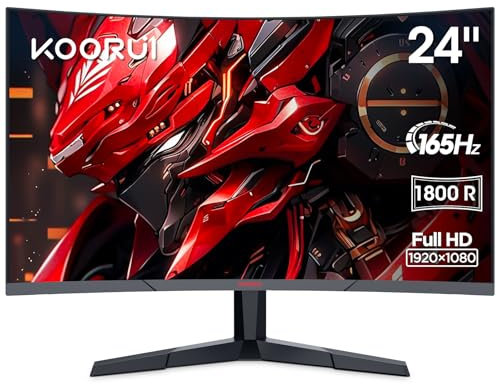 KOORUI Écran PC Gamer 24 Pouces, 1ms FHD 180Hz Incurvé (1500R) Moniteur PC Gaming, Adaptive Sync, HDMI/DP - VESA 100x100mm