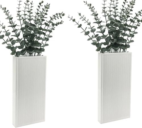dugunusu Wand-Pflanzgefäß aus Holz, 2er-Set, moderner Wandbehang, Dekor, Taschen-Übertopf für Grünpflanzen und getrocknete Blumen, Indoor-Hängevase aus Holz (weiß)
