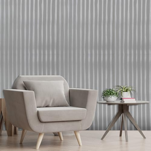 Tarwanear 4 Rolls Silver Grey Wallpaper Thick Textured Silver Grey Vertical Stripe Wallpaper Modern Minimalist Embossed Striped Featured Wall Paper for Living Room Bedroom Hallway Background