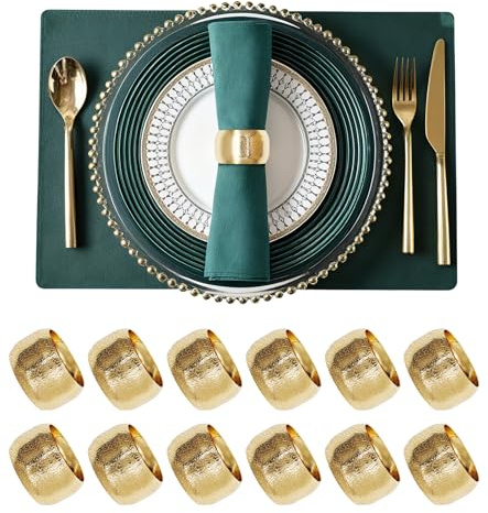 Serviettenringe Gold, 12 Stück Weihnachten Serviettenring, Elegante Metall Serviettenschnallen, Zuhause Tischdekoration Napkin Rings für Hochzeitsfeier Abendessen Jubiläum Party
