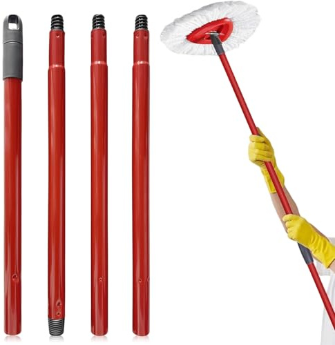 wlsvega Regolabile In 4 Sezioni palo Telescopico - Bastone per Mocio - Bastone - Compatibile con Filettatura Tedesca, Design Salvaspazio, Adatto per Manici di Ricambio per Mop