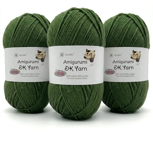 Yarn for Crochet 3×100g, 60% Cotton 40% Acrylic DK Wool | Amigurumi Crochet Yarn,Double Knitting Wool Kit with Accessories for Beginners, Ideal for Baby Crafts & Large Projects
