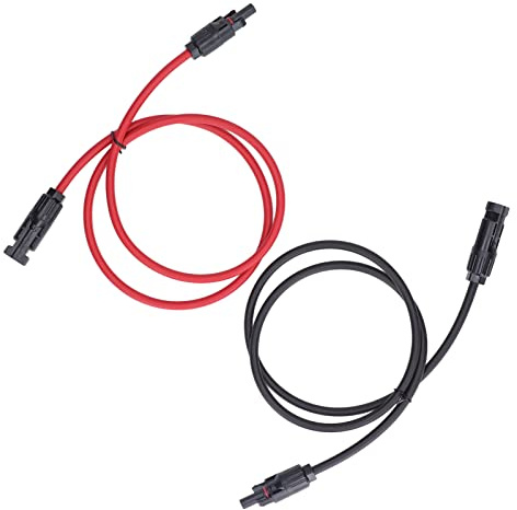 RASTKY 10AWG Solar Extension Cable High Voltage Load Capacity Ring Male Connector Solar Power Generation Equipment Black Red 2Pcs (1m/3.3ft)