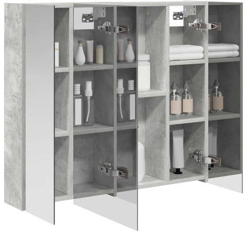 vidaXL Badezimmerspiegelschrank mit Regal Beton Grau 80 x 14,5 x 70 cm, Badezimmer Aufbewahrung, rechteckiger Schrank, modernes Design, platzsparender Wandspiegel, verstellbares Regal, Organizer