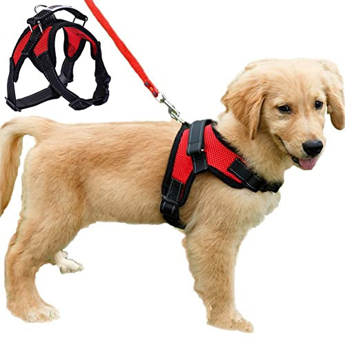 FUNKEEN PET HOUSE No-Pull Padded Adjustable Puppy Dog Training Walking Soft Harness Vest (M, Red)