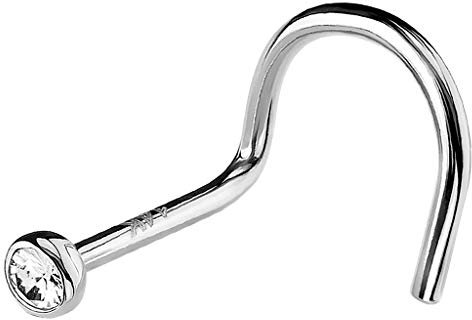 Piersando Piercing Echt 585 Gold 14 Karat Stab Stecker gebogen mit Zirkonia Steinchen für Nase Nasenpiercing Nasenstecker Nasenflügel Weißgold