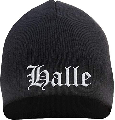 HB_Druck Halle Beanie Mütze - Altdeutsch - Bestickt - Strickmütze Wintermütze Einheitsgröße Schwarz