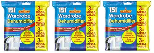 Hanging Wardrobe Dehumidifier Helps Stop Mould, Damp, Mildew, Moisture and Condensation (3 x 3pk)