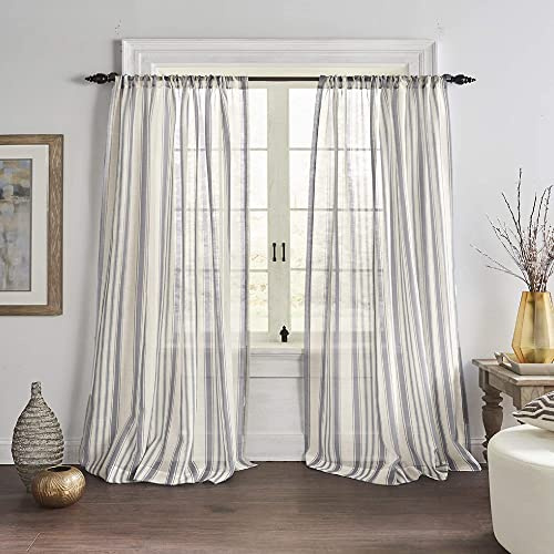 Elrene Hampton Stripe Cottagecore Window Curtain Sheer Poly Linen Blend, Grey, 52 x 84 (1 Panel)