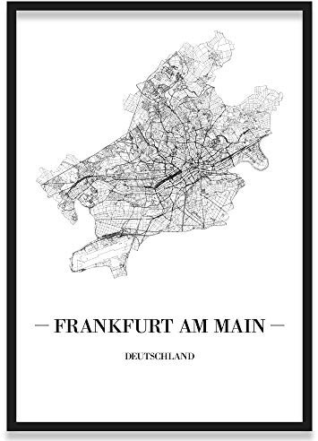 JUNIWORDS Stadtposter, Frankfurt am Main, Wähle eine Größe, 40 x 60 cm, Poster mit Rahmen, Schrift A, Weiß