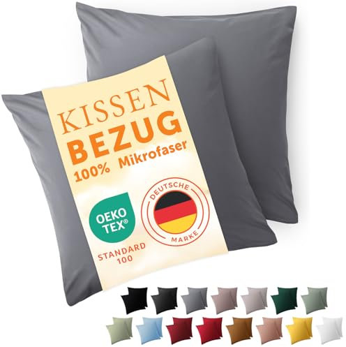 Blumtal Kissenbezug 80 x 80, 2 Stück - Oeko-TEX zert. Kissenbezüge 100% Mikrofaser in extra weich & waschmaschinenfest - Bezug Kissen 80x80 Grau