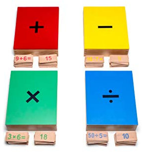 Natureich Mathematik Montessori Spielzeug zum 1x1 Lernen für Grundschüler / 4 Boxen aus Holz Multiplikation, Division, Addition, Subtraktion