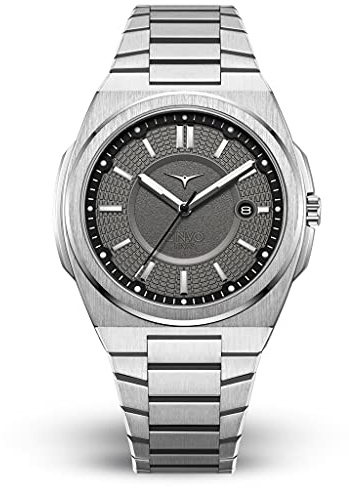 ZINVO Rival Silver Quarz Stahl Grau Datum Silber Silikon Saphir Herren Uhr