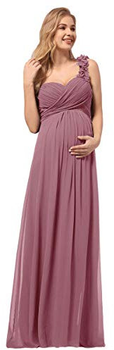 Ever-Pretty Robe de Soirée Enceinte Shooting Photo Seule Épaule Femme Longue Plissée Maternité Mousseline Une Bretelle Fleurs Orchidée 38