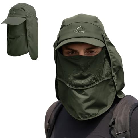 TMEOG Sombrero para el Sol Hombre Mujer Gorra Nuca Protección UV Solar con Protector de Cuello, Sombrero Pescador de Pesca Trekking Senderismo Safari Verano(Béisbol_Verde)