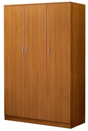 Modern Wooden 3 Doors Tall Wardrobe with Hanging Rail & Storage Shelf Clothes Cupboards for Bedroom Furniture W 45.43 x D 19.68 x H 70.87 (Oak Effect)