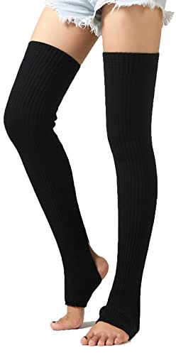 Women Girls Knitting over Knee Socks Thigh High Footless Stirrup Leg Warmers Winter Warm Long Boot Socks Knee High Legging Socks Thermal Long Leg Sleeve Protector Stocking for Yoga Ballet Dance