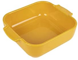 PEUGEOT - Plat Four En Céramique Carré - 21 cm (anses comprises) x 17,5 cm x 6 cm - Contenance : 1,1 L - Garanti 10 Ans - Fabrication Française - Coloris Jaune Safran