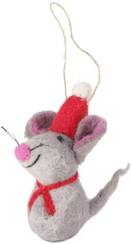 Weihnachtsschmuck Filzdekoration handgemachte Tiere aus Filz, Maus | 100% Wolle, handgemacht in Nepal, ideal als Baumschmuck oder Geschenkanhänger, bringt Freude und Festlichkeit.